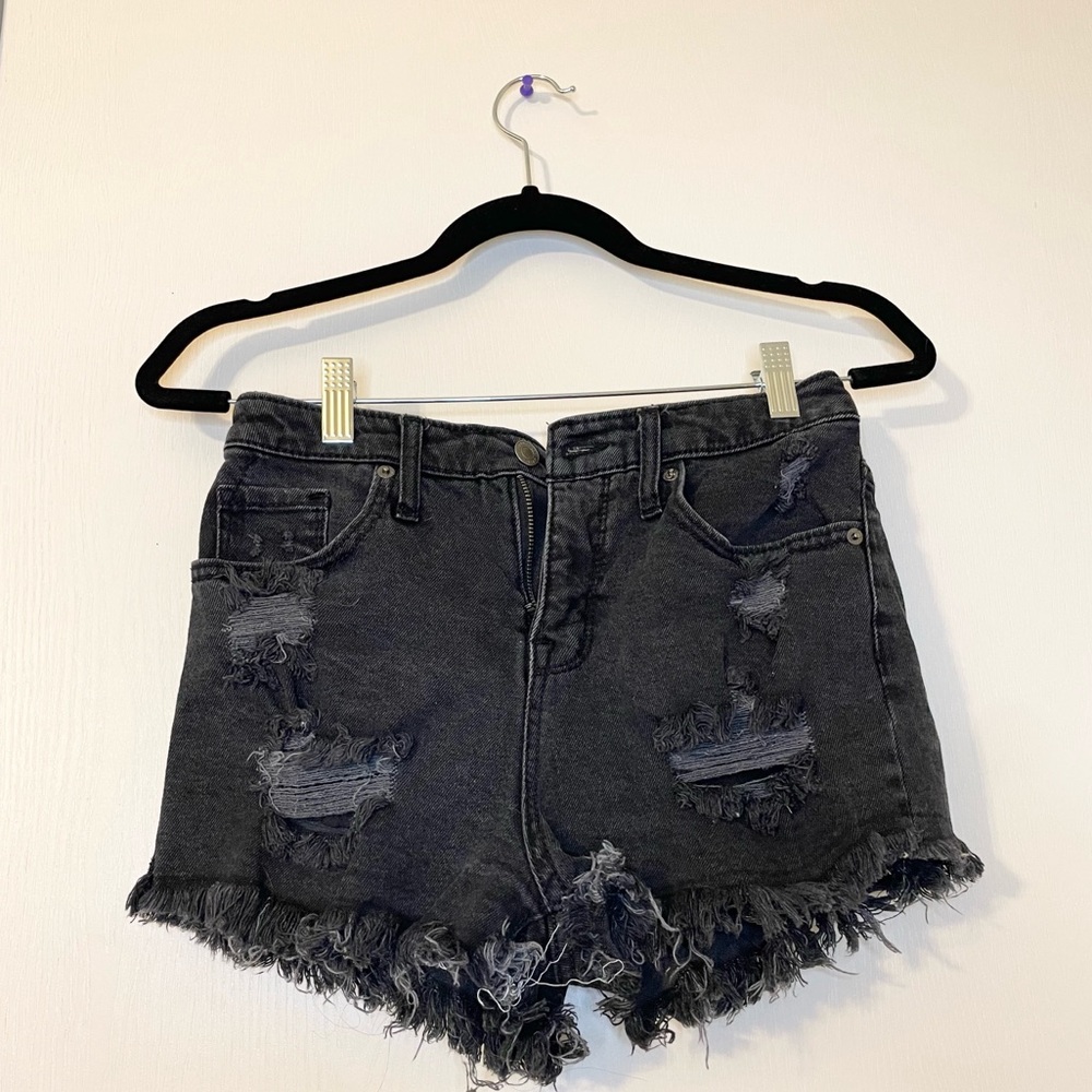 Distressed High Rise Denim Shorts